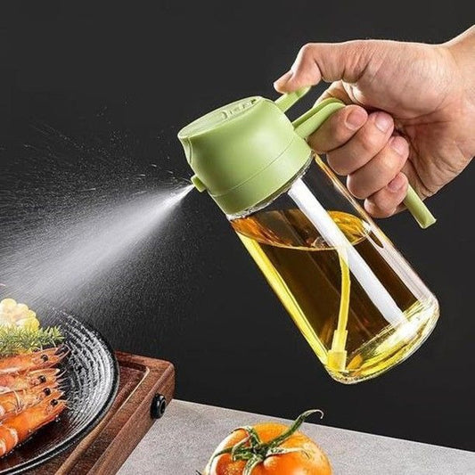 2-in-1 Oil Spray & Dispenser Bottle – 380ml Glass Cooking Oil Mister