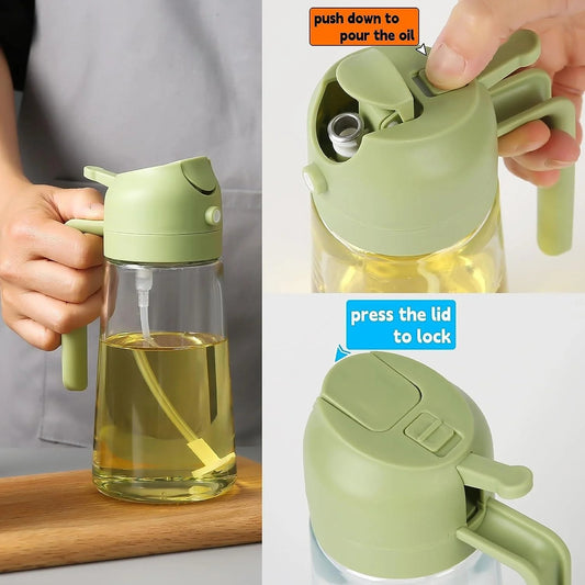 2-in-1 Oil Spray & Dispenser Bottle – 380ml Glass Cooking Oil Mister