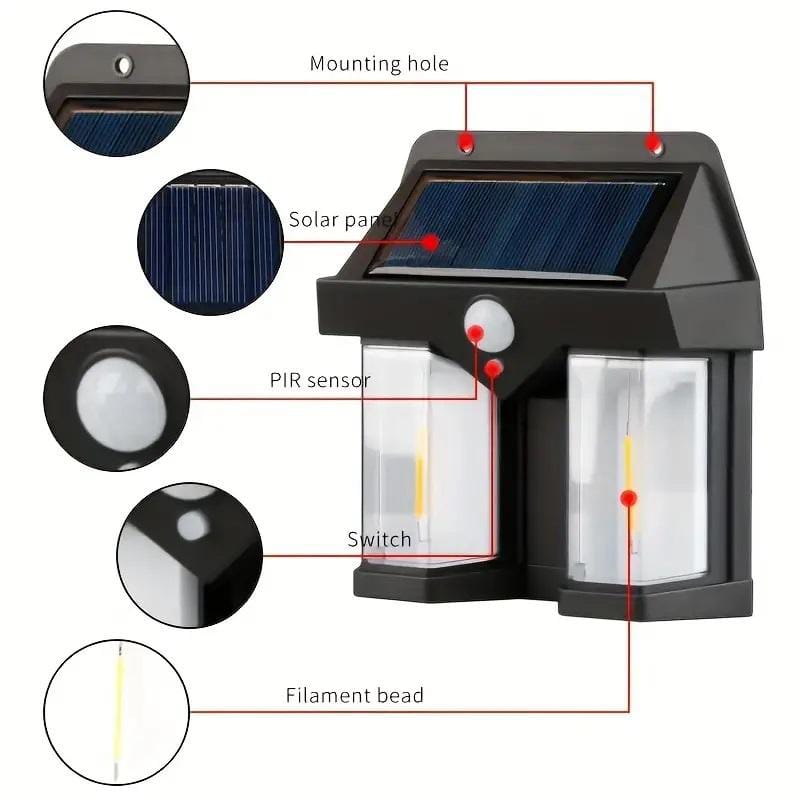 Double-Head Antique Solar Wall Lamp – Outdoor Sensor Light
