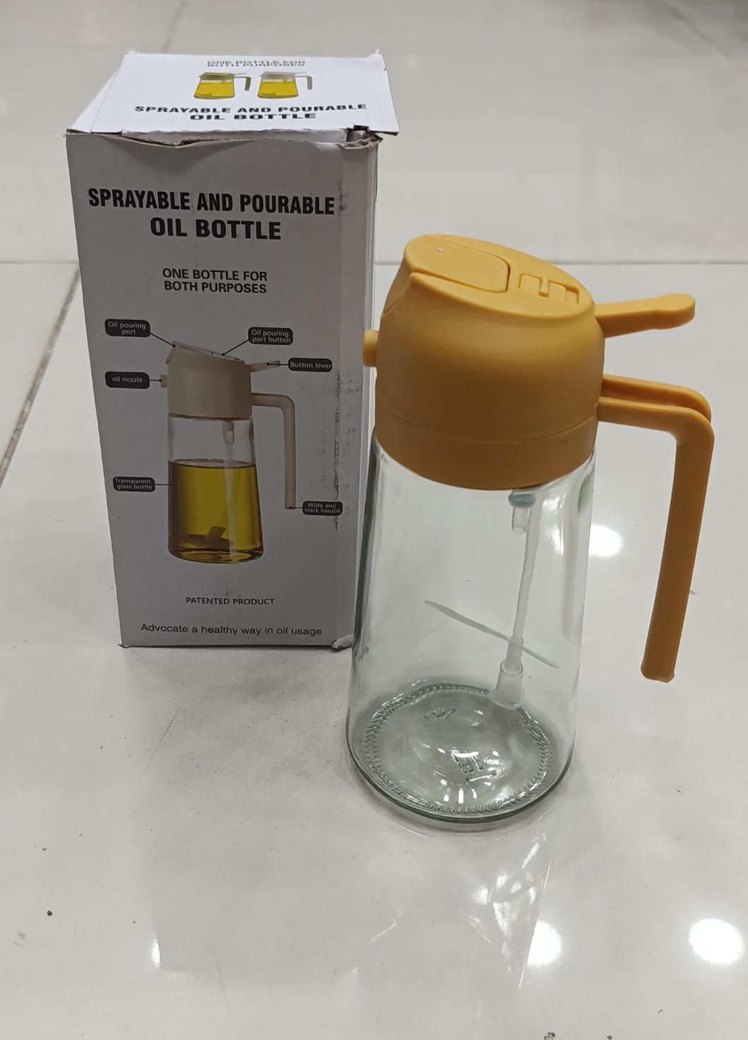 2-in-1 Oil Spray & Dispenser Bottle – 380ml Glass Cooking Oil Mister