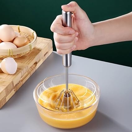 Manual Egg Beater – Hand Press Self-Rotating Kitchen Whisk