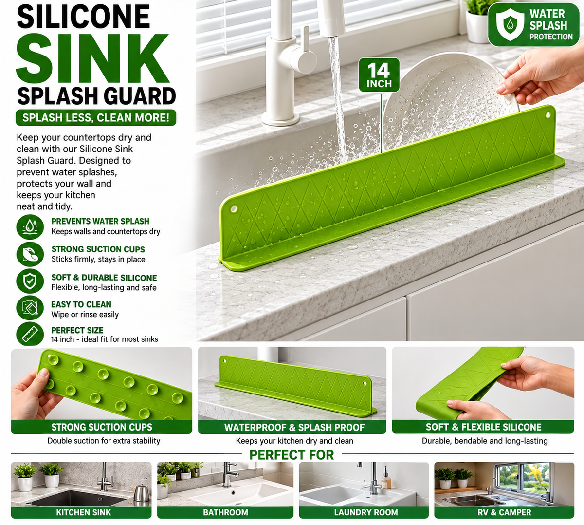 Silicone Sink Splash Guard – 16-Inch Kitchen Sink Water Barrier