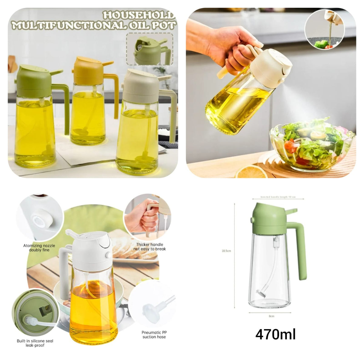 2-in-1 Oil Spray & Dispenser Bottle – 380ml Glass Cooking Oil Mister