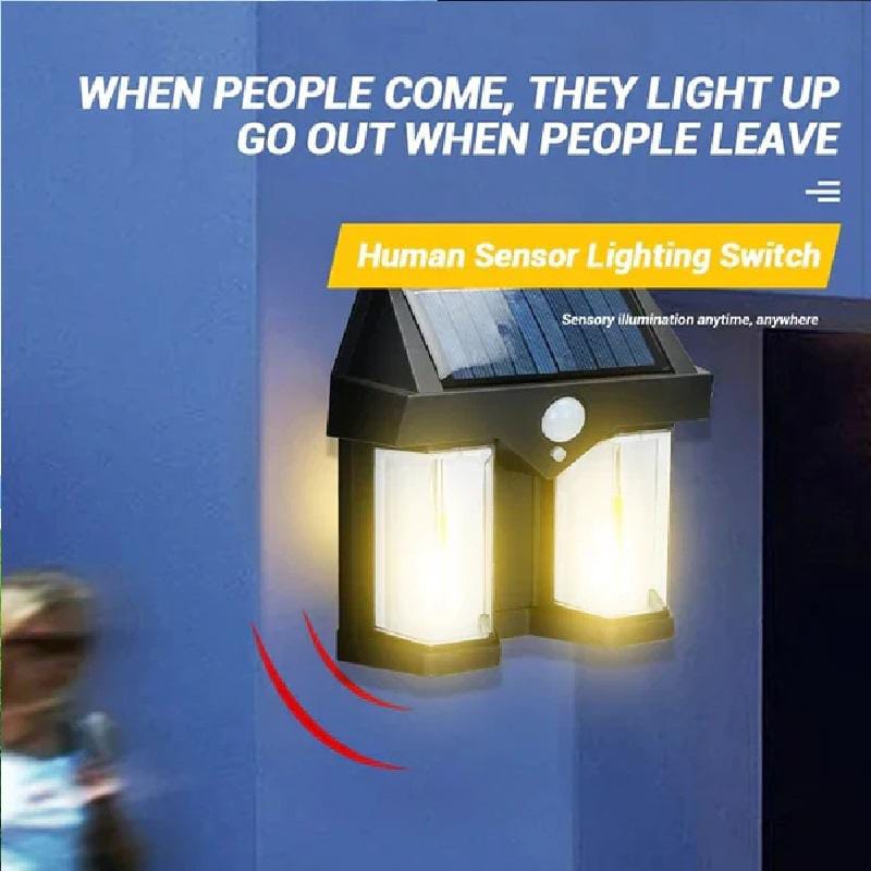 Double-Head Antique Solar Wall Lamp – Outdoor Sensor Light