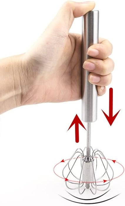 Manual Egg Beater – Hand Press Self-Rotating Kitchen Whisk