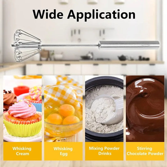 Manual Egg Beater – Hand Press Self-Rotating Kitchen Whisk