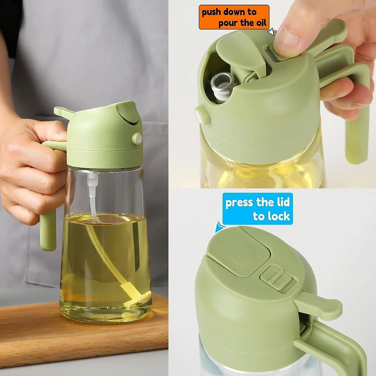 2-in-1 Oil Spray & Dispenser Bottle – 380ml Glass Cooking Oil Mister