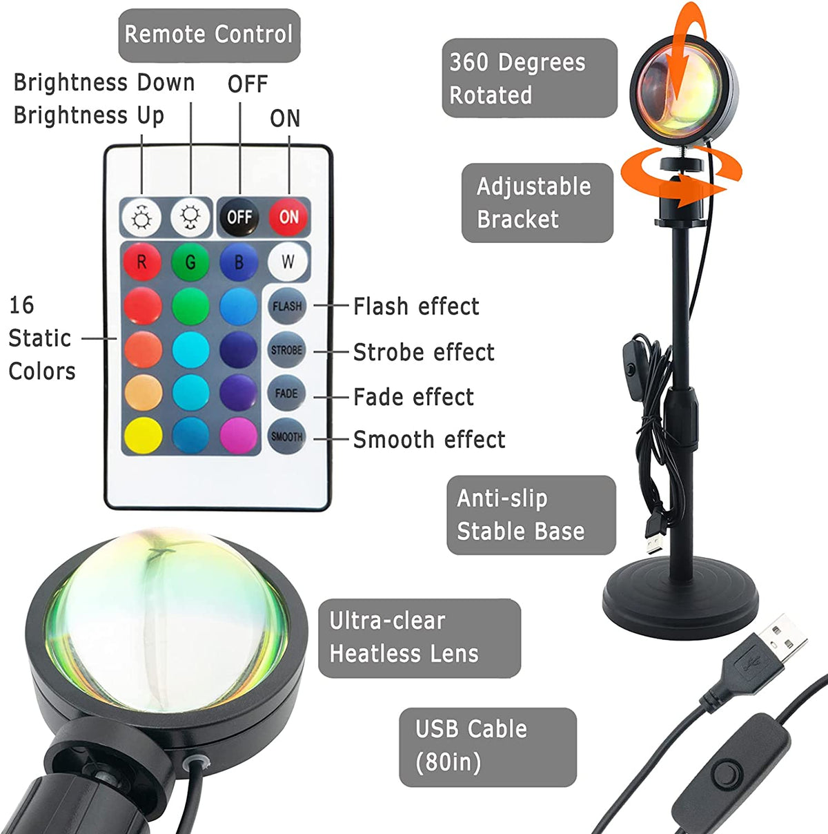 3-in-1 Sunset Projection Lamp – LED Mood Light