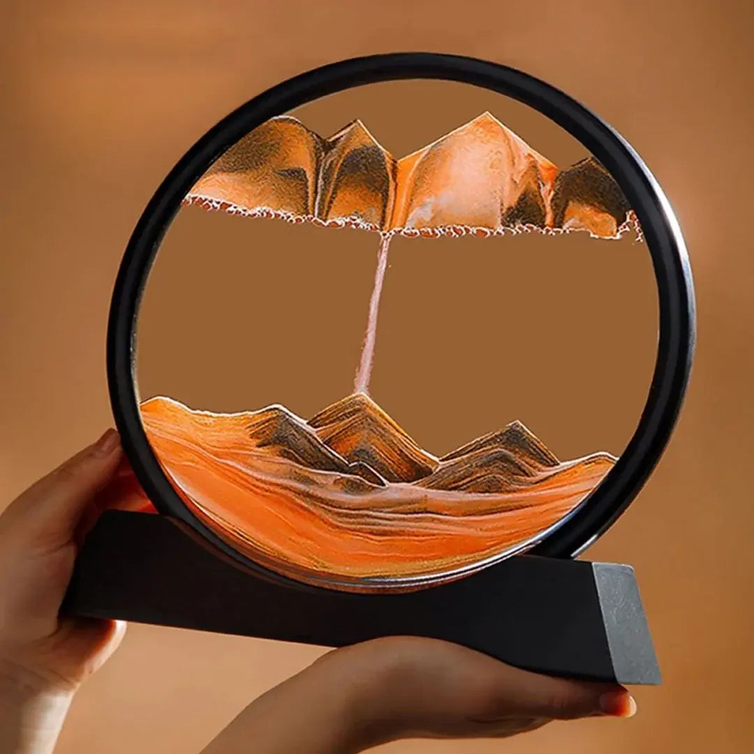 3D Moving Sand Art Hourglass – Sandscape Decoration with Metal Stand
