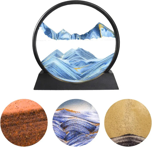 3D Moving Sand Art Hourglass – Sandscape Decoration with Metal Stand